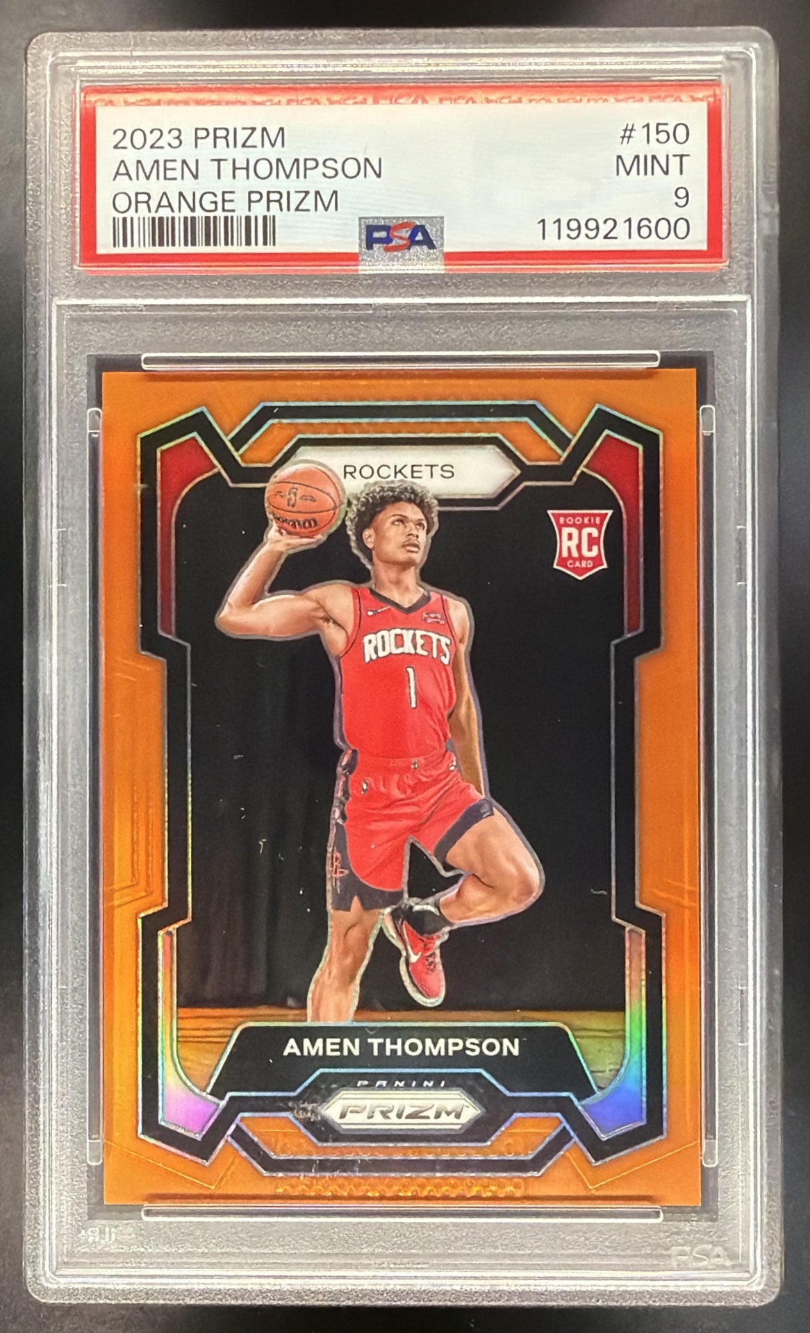 2023-24 Panini Prizm Amen Thompson #150 Prizm Orange 7/49 RC PSA 9