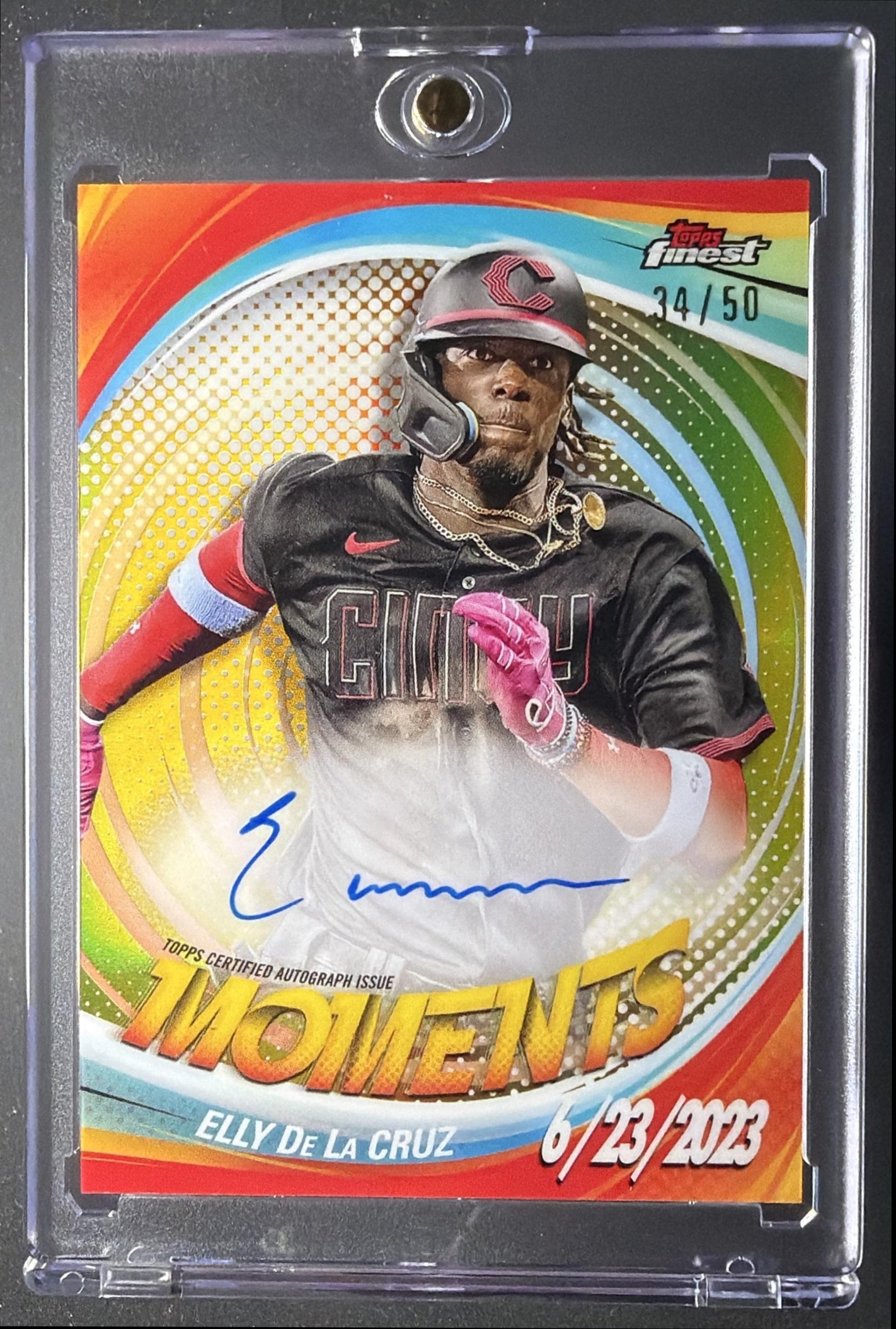 2025 Topps Finest Elly De La Cruz #FMA-ED Moments Auto Gold Refractor 34/50