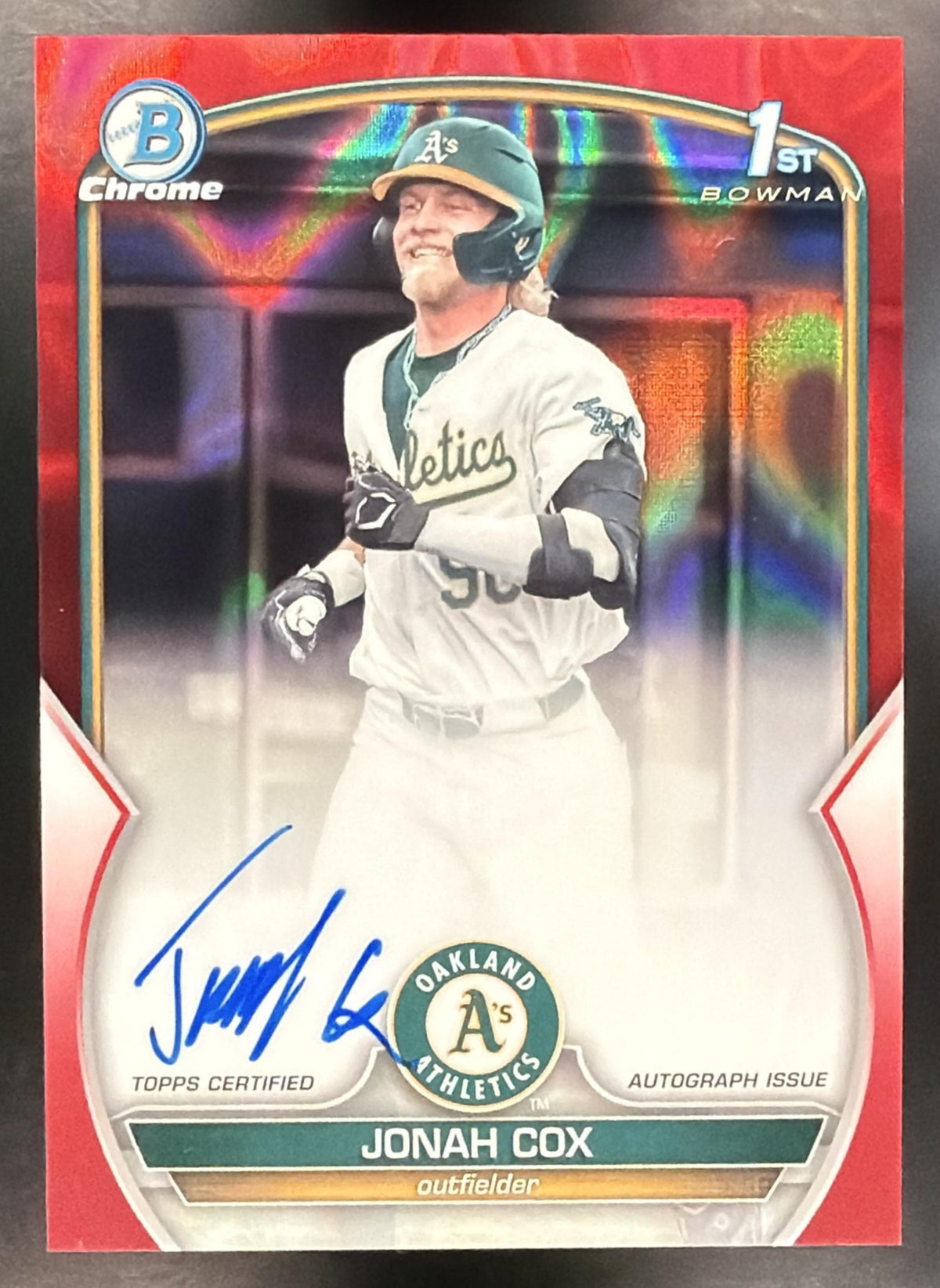 2023 Bowman Draft Jonah Cox #CDA-JCO Chrome Auto Red Lava Refractor /5 1st Prospect