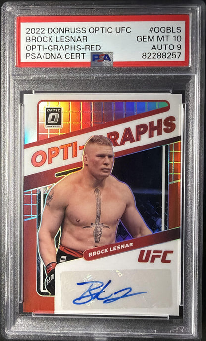 2022 Panini Donruss Optic UFC Brock Lesnar #OG-BLS Opti Graphs Red /49 Auto PSA 10