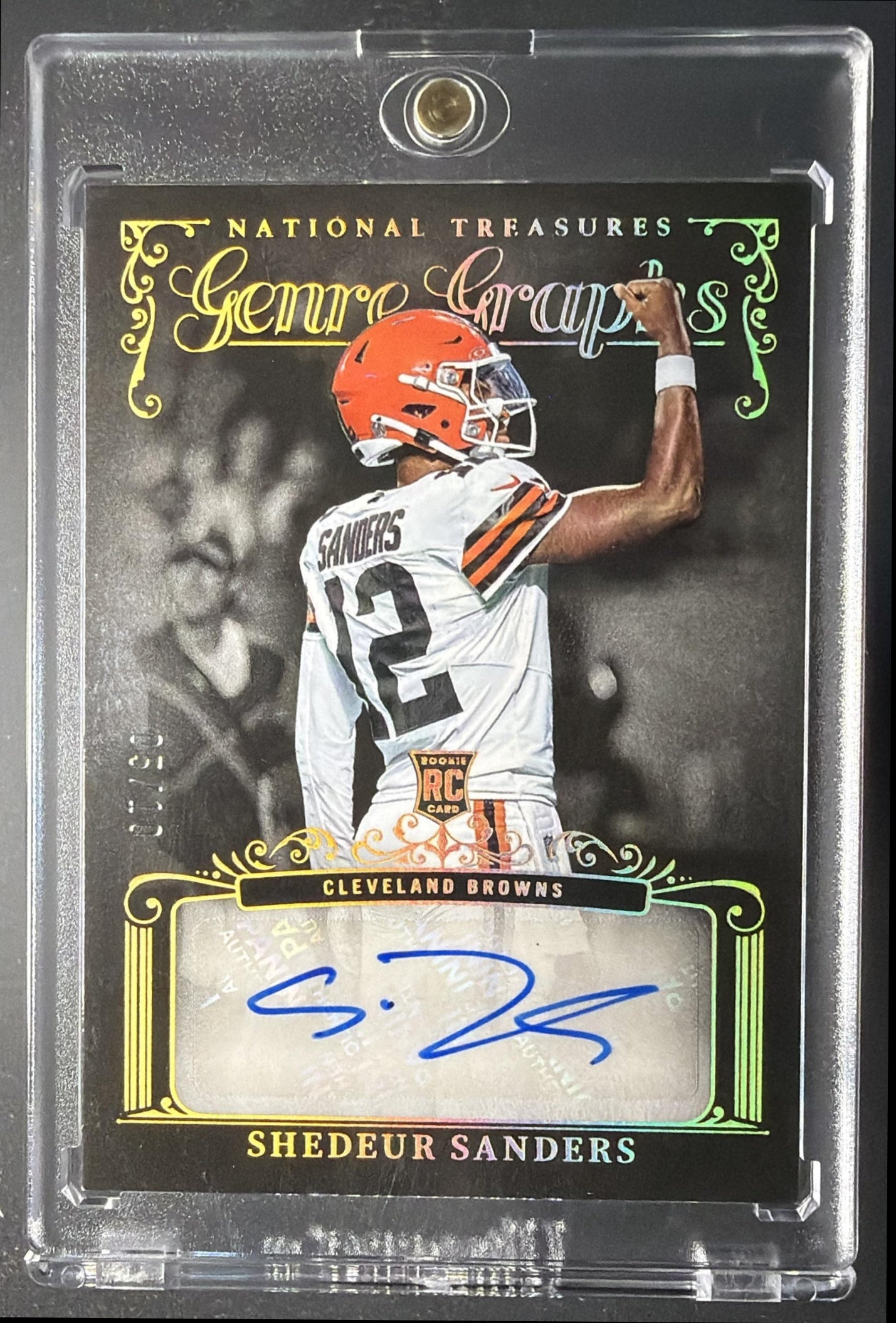 2025 Panini National Treasures Shedeur Sanders #GG-SSS Genre Graphs Auto Holo Gold /10 RC