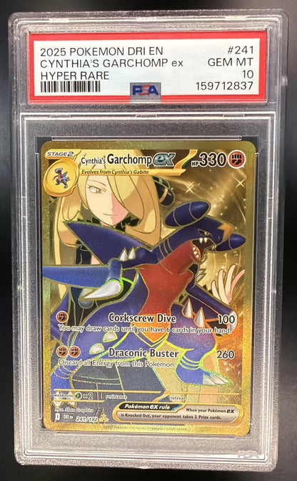 2025 Pokemon Destined Rivals Cynthia's Garchomp ex 241/182 PSA 10