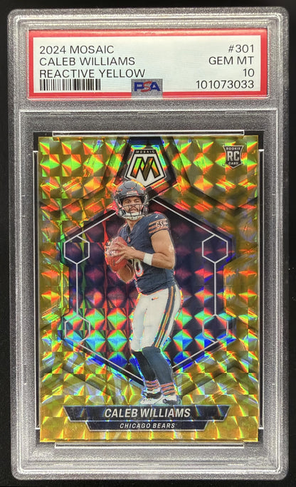 2024 Panini Mosaic Caleb Williams #301 Reactive Yellow Prizm RC PSA 10