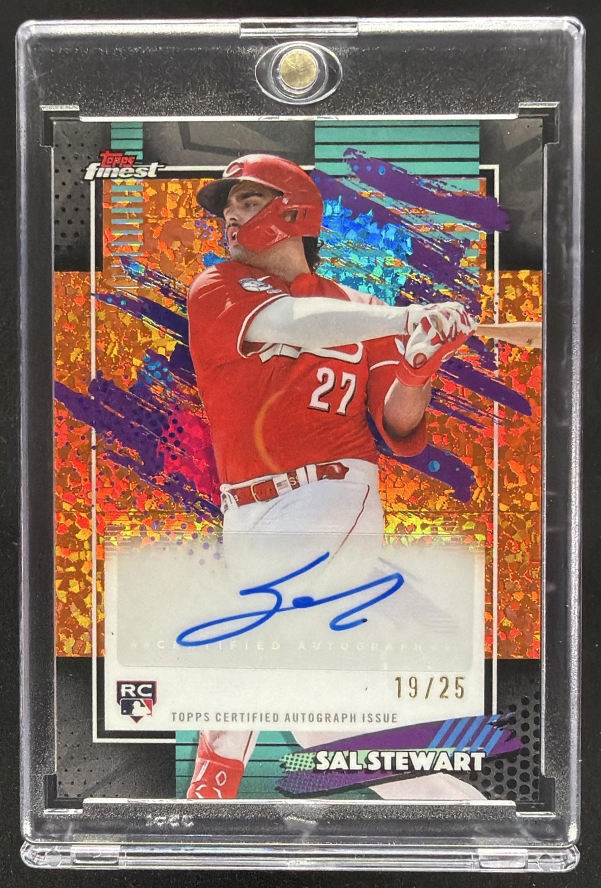 2026 Topps Finest Sal Stewart #FMA-SS Mega Auto Orange Mini-Diamond Refractor /25 RC