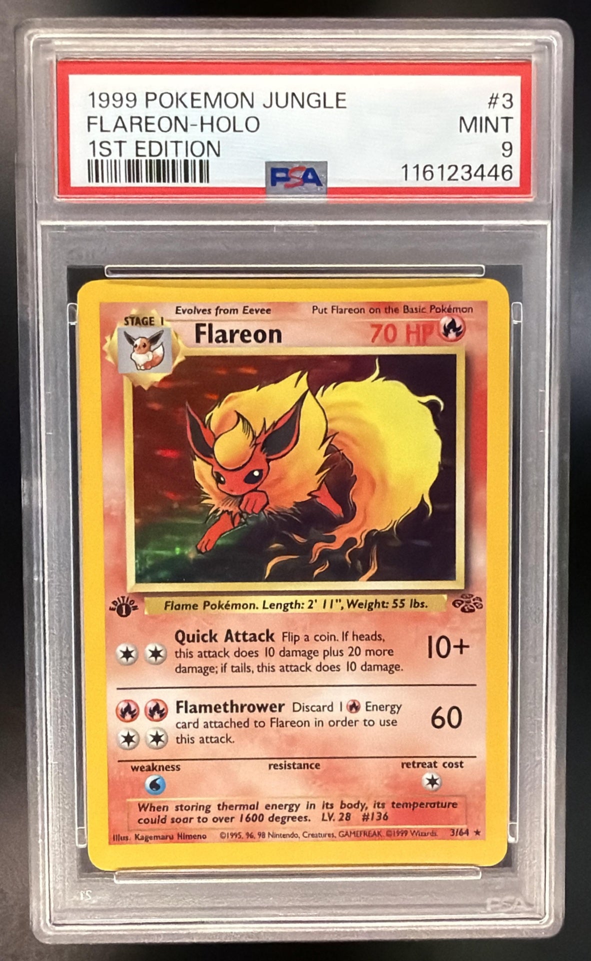 1999 Pokemon Jungle 1st Edition Flareon Holo 3/64 PSA 9