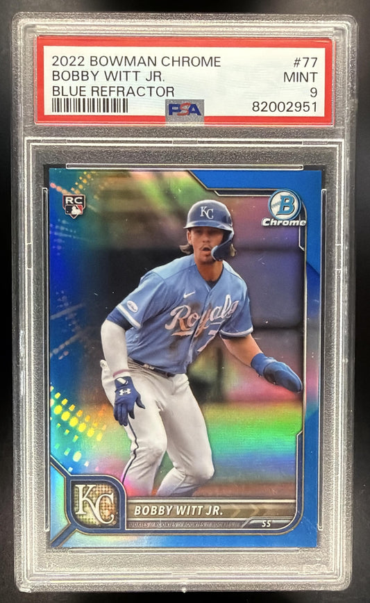 2022 Bowman Chrome Bobby Witt Jr. #77 Blue Refractor 24/150 RC PSA 9