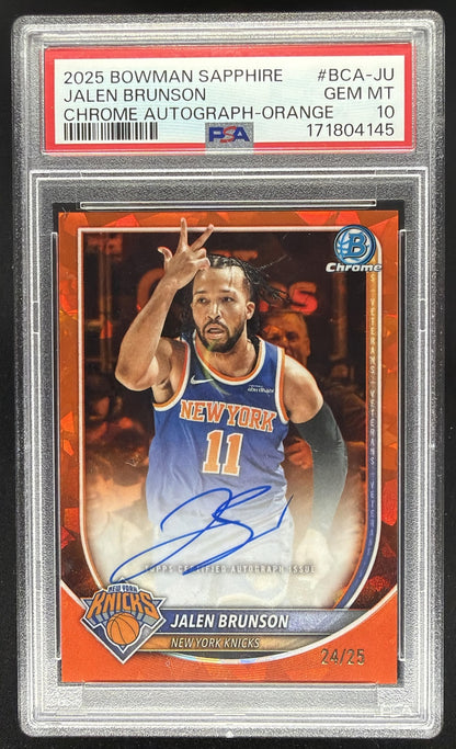 2025 Bowman Jalen Brunson #BCA-JU Orange Sapphire Auto /25 PSA 10