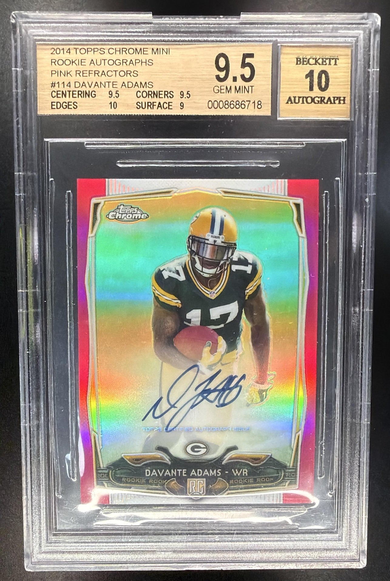 2014 Topps Chrome Davante Adams #114 Rookie Auto Pink Refractor 51/75 RC BGS 9.5