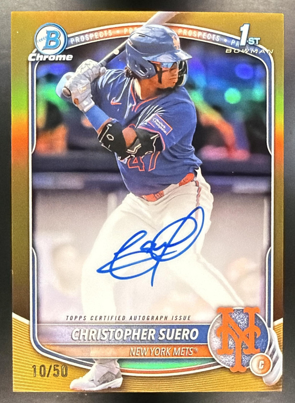 2025 Bowman Chrome Christopher Suero #CPA-CSU Auto Gold Refractor /50 1st Prospect