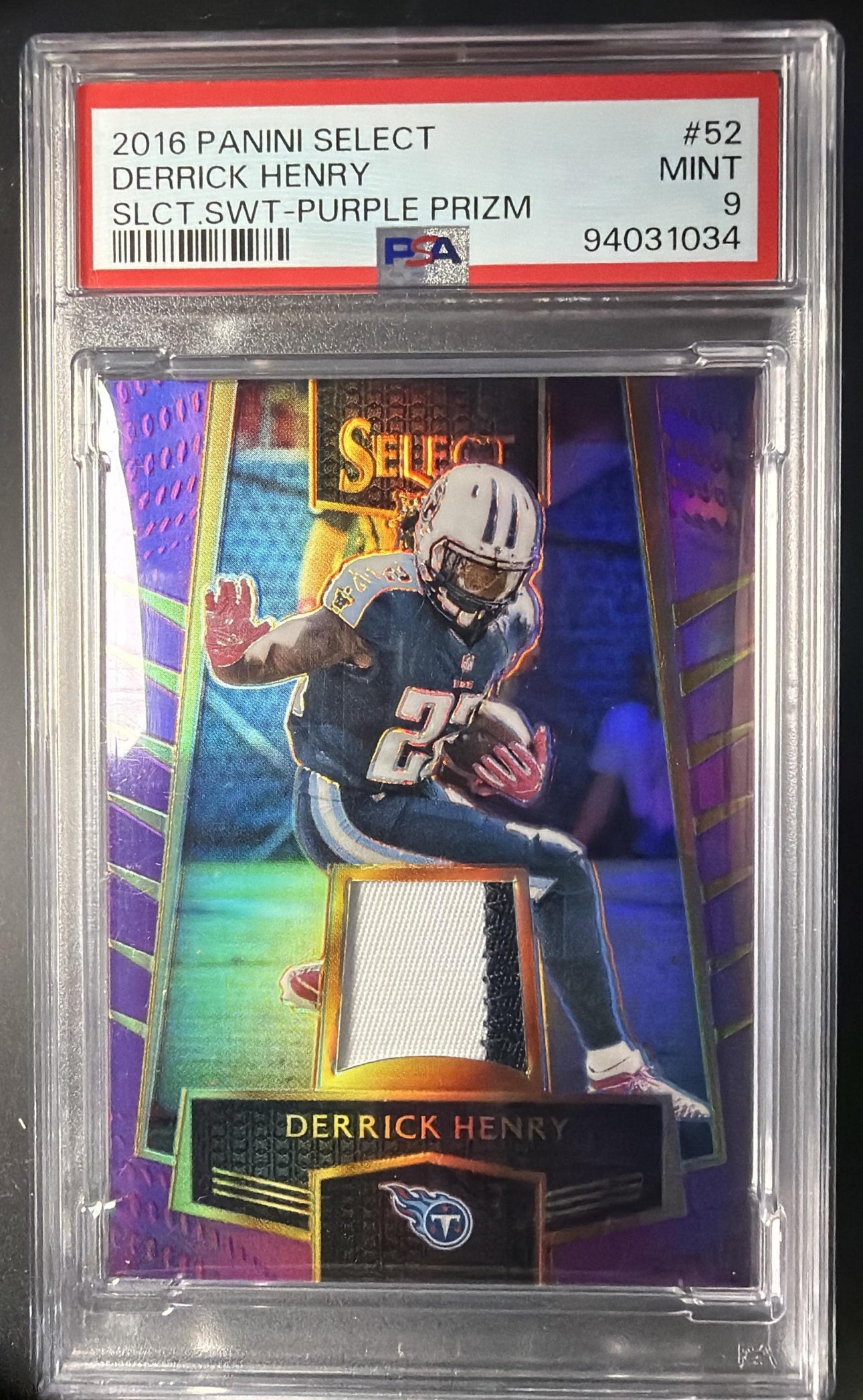 2016 Panini Select Derrick Henry #52 Swatches Purple Prizm Patch /60 RC PSA 9