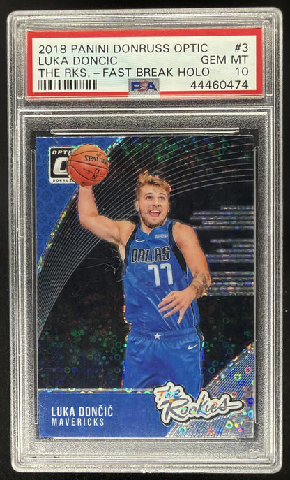 2018 Panini Donruss Optic Luka Doncic #3 The Rookies Fast Break Holo RC PSA 10