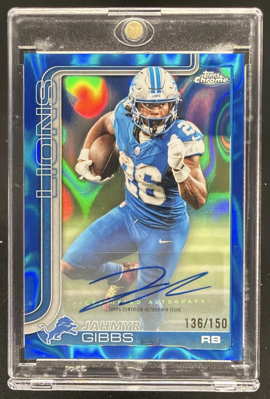 2025 Topps Chrome Jahmyr Gibbs #BA-JG Auto Blue Lava Refractor 136/150