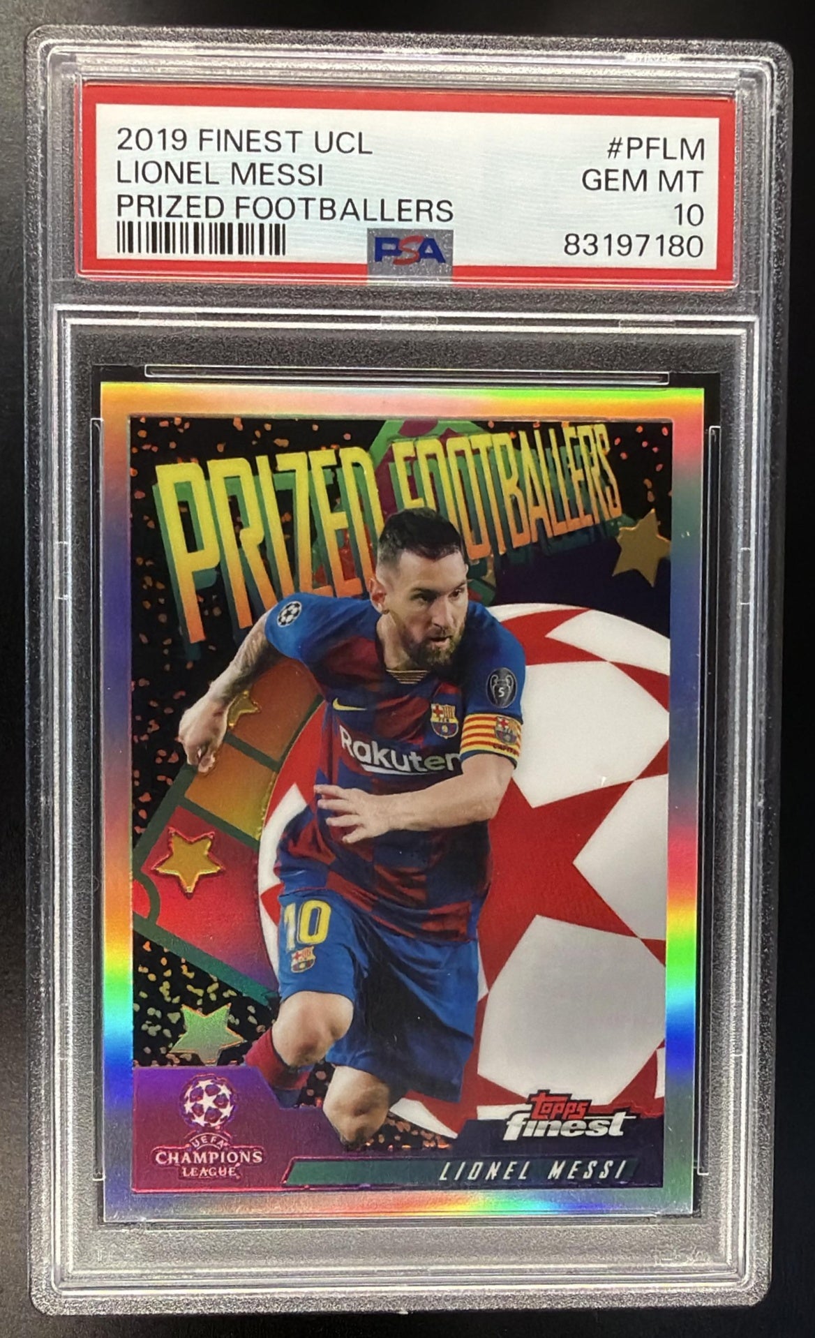 2019 Topps Finest UEFA Champions League Lionel Messi #PF-LM Prized Footballers PSA 10