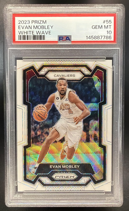 2023-24 Panini Prizm Evan Mobley #55 Prizms White Wave 16/38 PSA 10