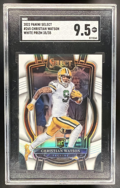 2022 Panini Select Christian Watson #265 White Prizm Club RC SGC 9.5
