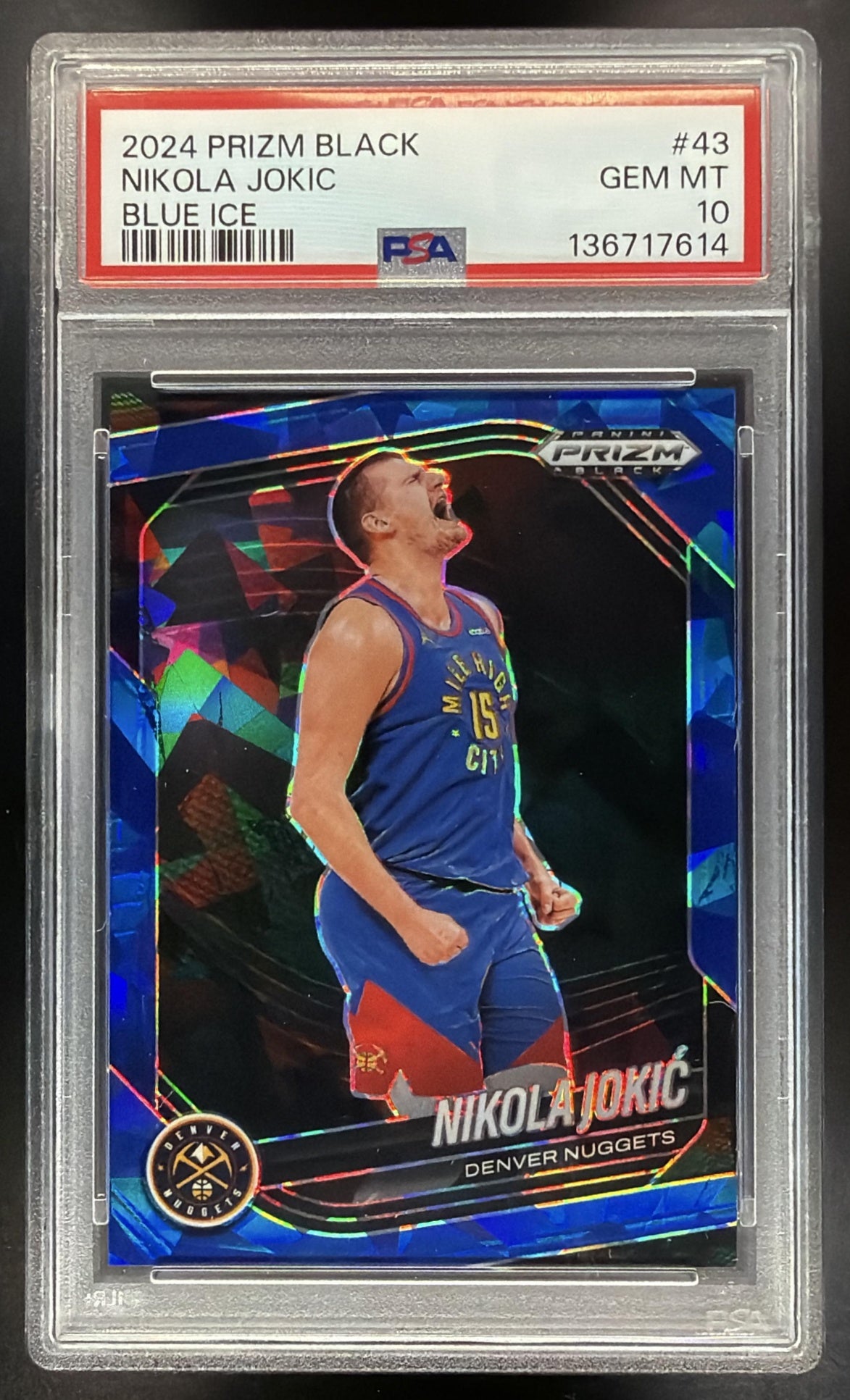 2024-25 Panini Prizm Black Nikola Jokic #43 Blue Ice Prizms 39/125 PSA 10