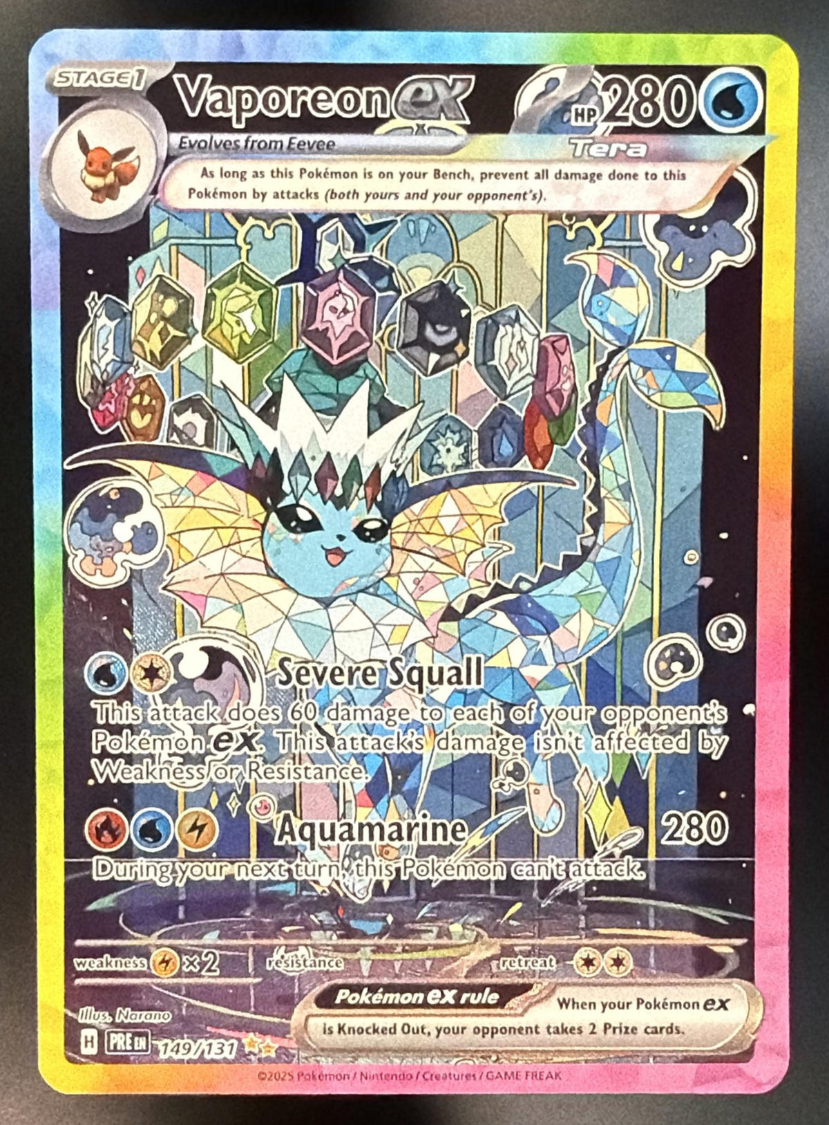 2025 Pokemon Prismatic Evolutions Vaporeon ex 149/131 NM