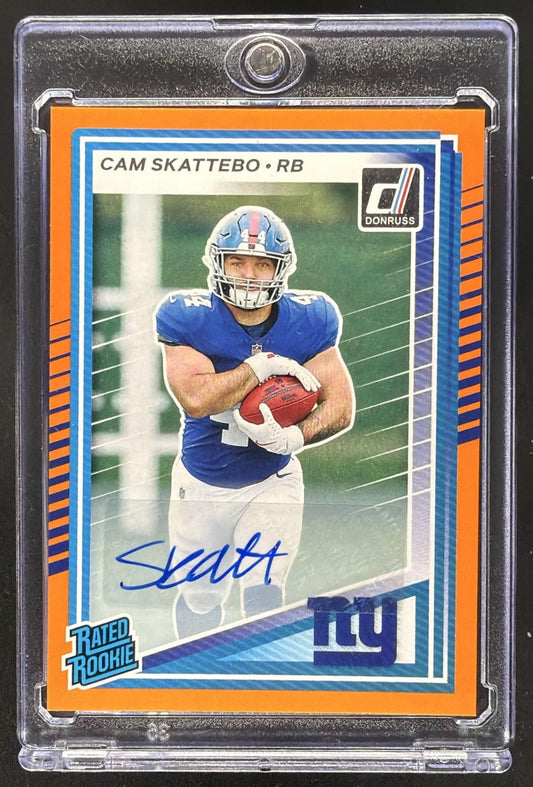 2025 Panini Donruss Cam Skattebo #302 Rated Rookie Auto Orange RC