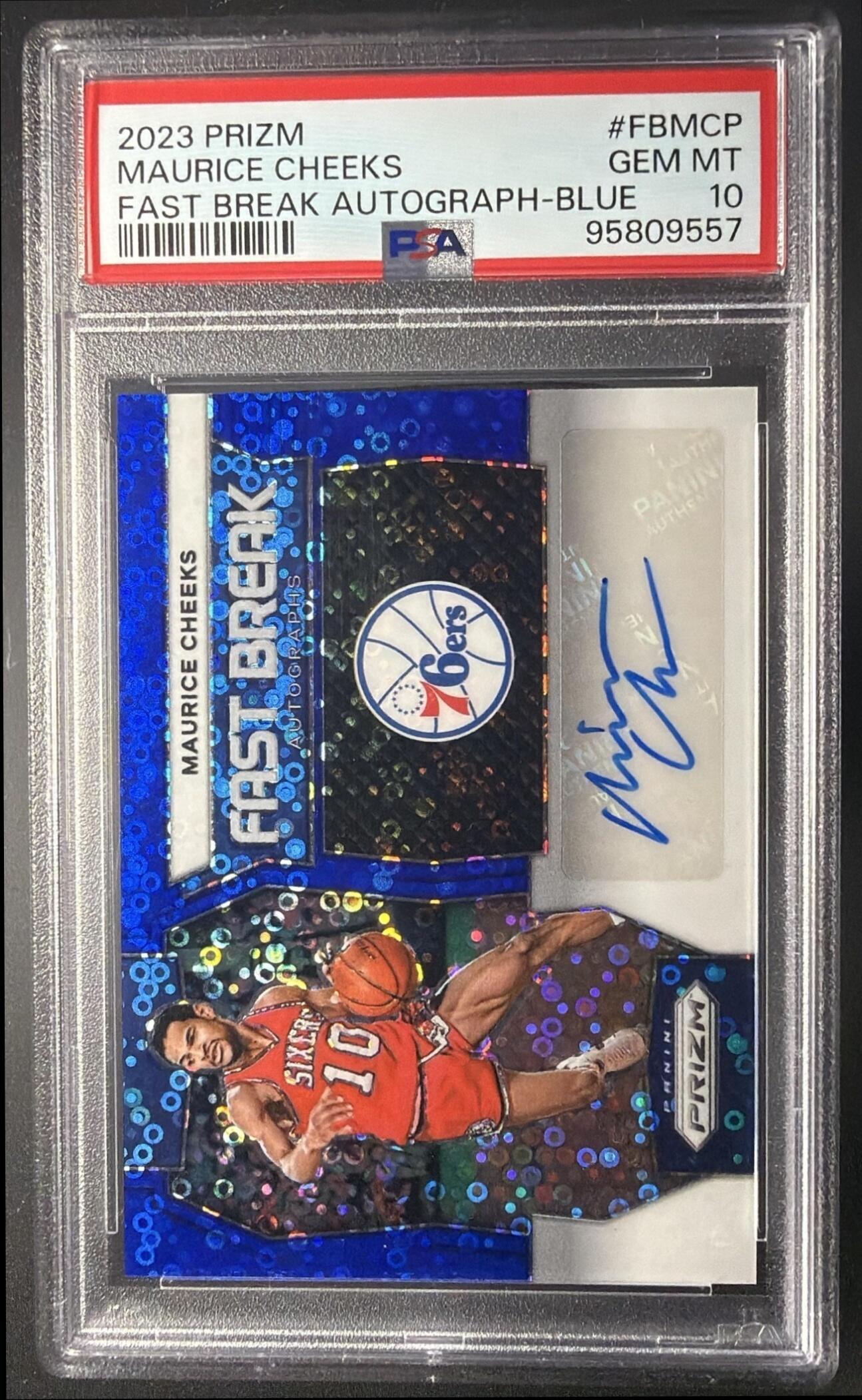 2023 Panini Prizm Maurice Cheeks #FB-MCP Fast Break Auto Blue Disco /49 PSA 10