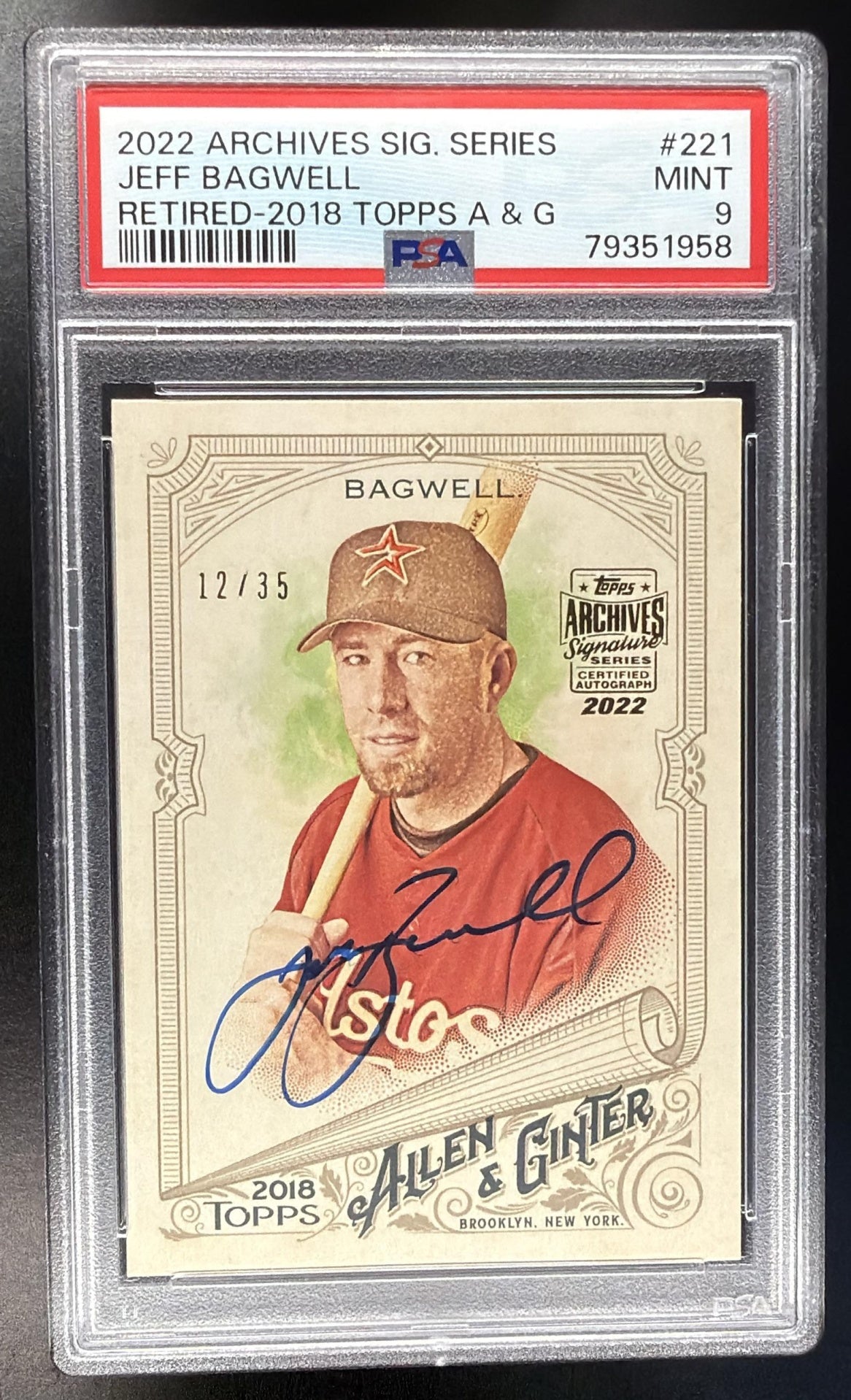 2018 Topps Allen & Ginter Jeff Bagwell #221 Auto /35 PSA 9