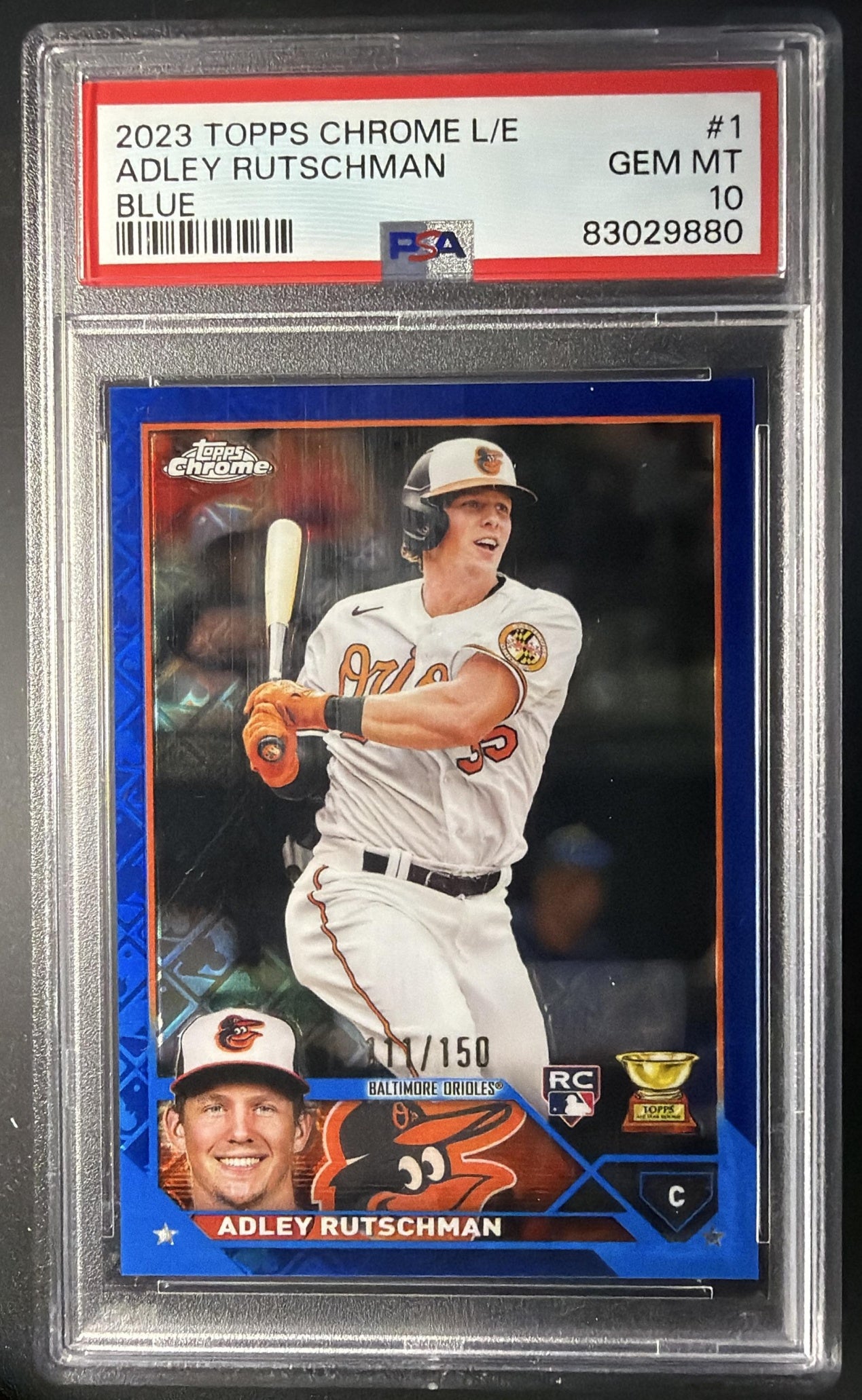 2023 Topps Chrome Logofractor Adley Rutschman #1 Blue Logofractor /150 RC PSA 10