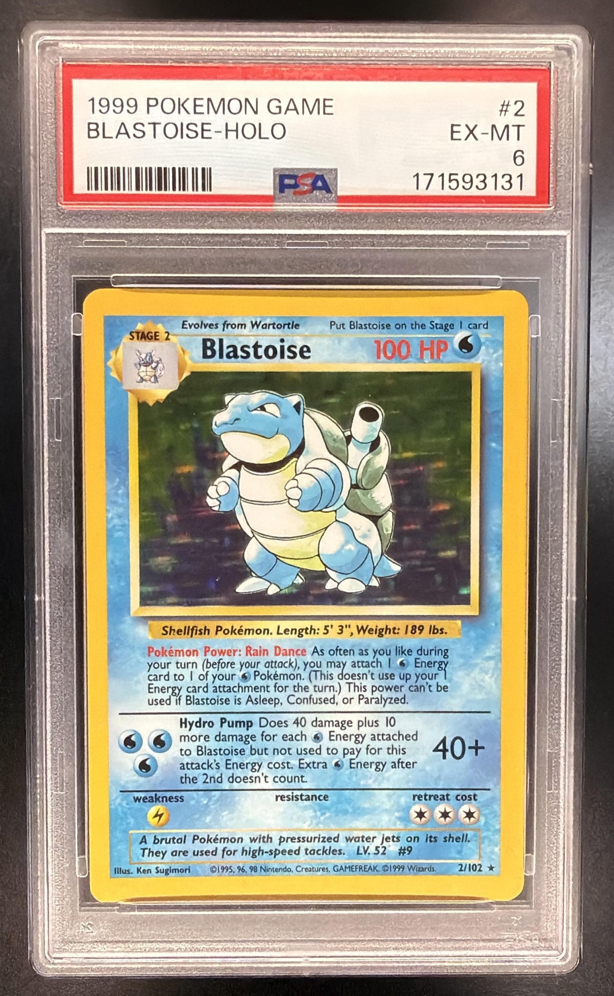 1999 Pokemon Base Set Blastoise Holo 2/102 PSA 6