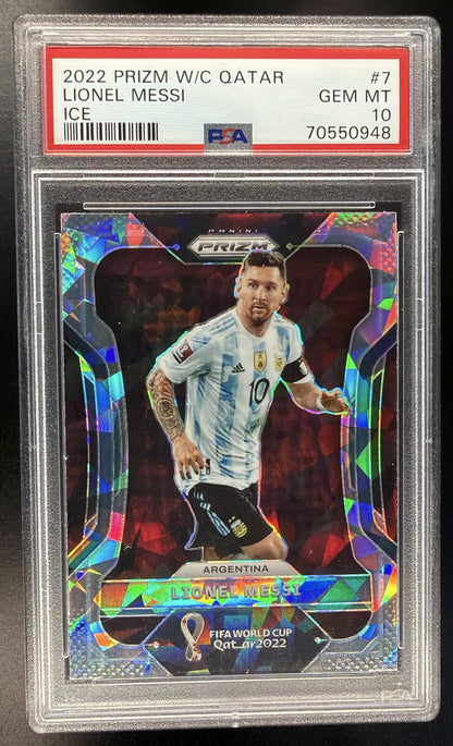 2022-23 Panini Prizm World Cup Lionel Messi #7 Ice PSA 10