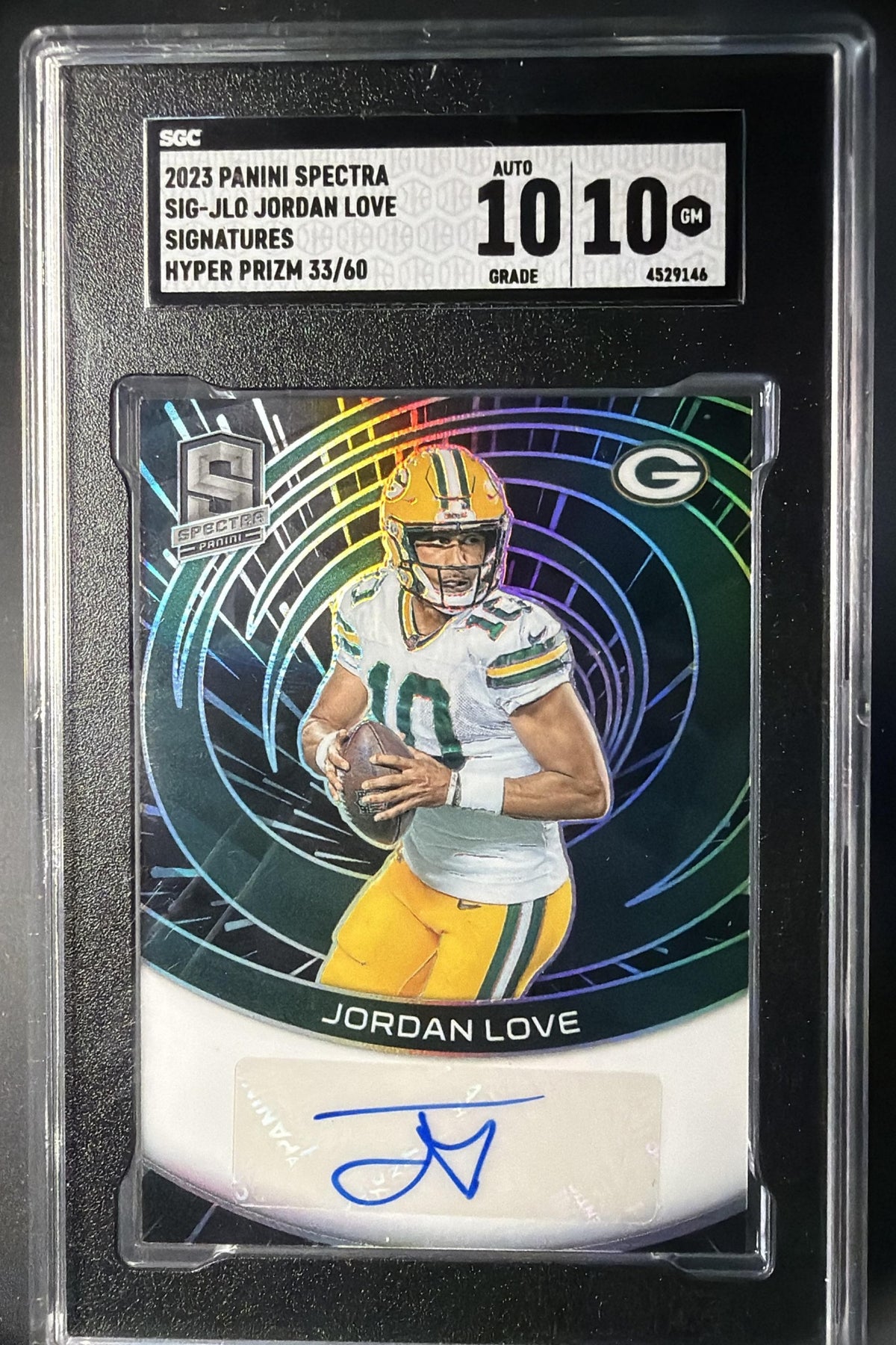 2023 Panini Spectra Jordan Love #SIG-JLO Signatures Hyper 33/60 Auto SGC 10