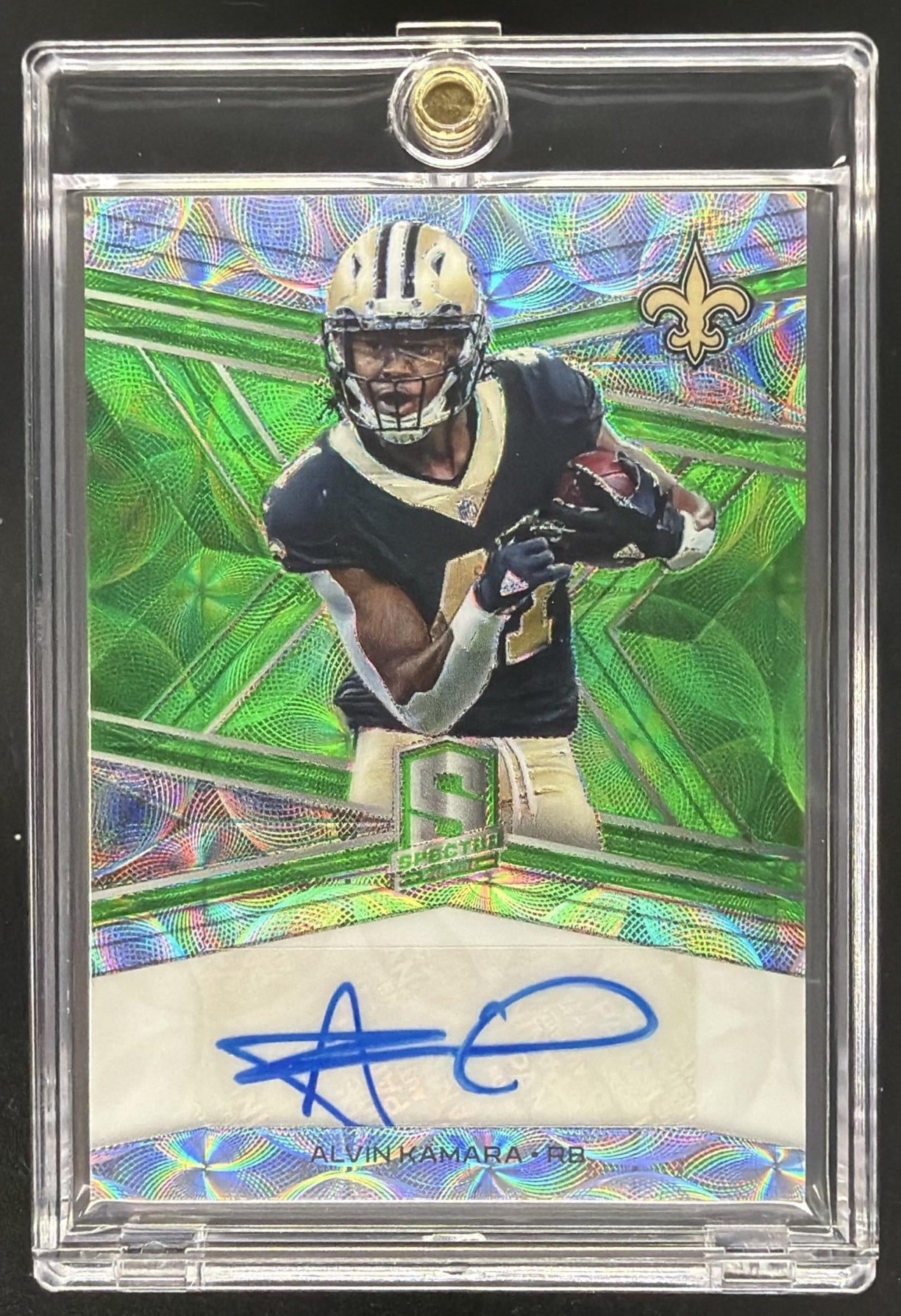 2018 Panini Spectra Alvin Kamara #S-AK Signatures Neon Green 16/25 Auto