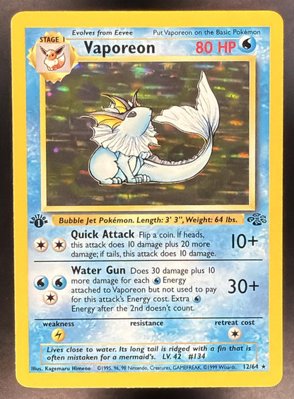 1999 Pokemon Jungle Vaporeon 1st Edition Holo 12/64 MP