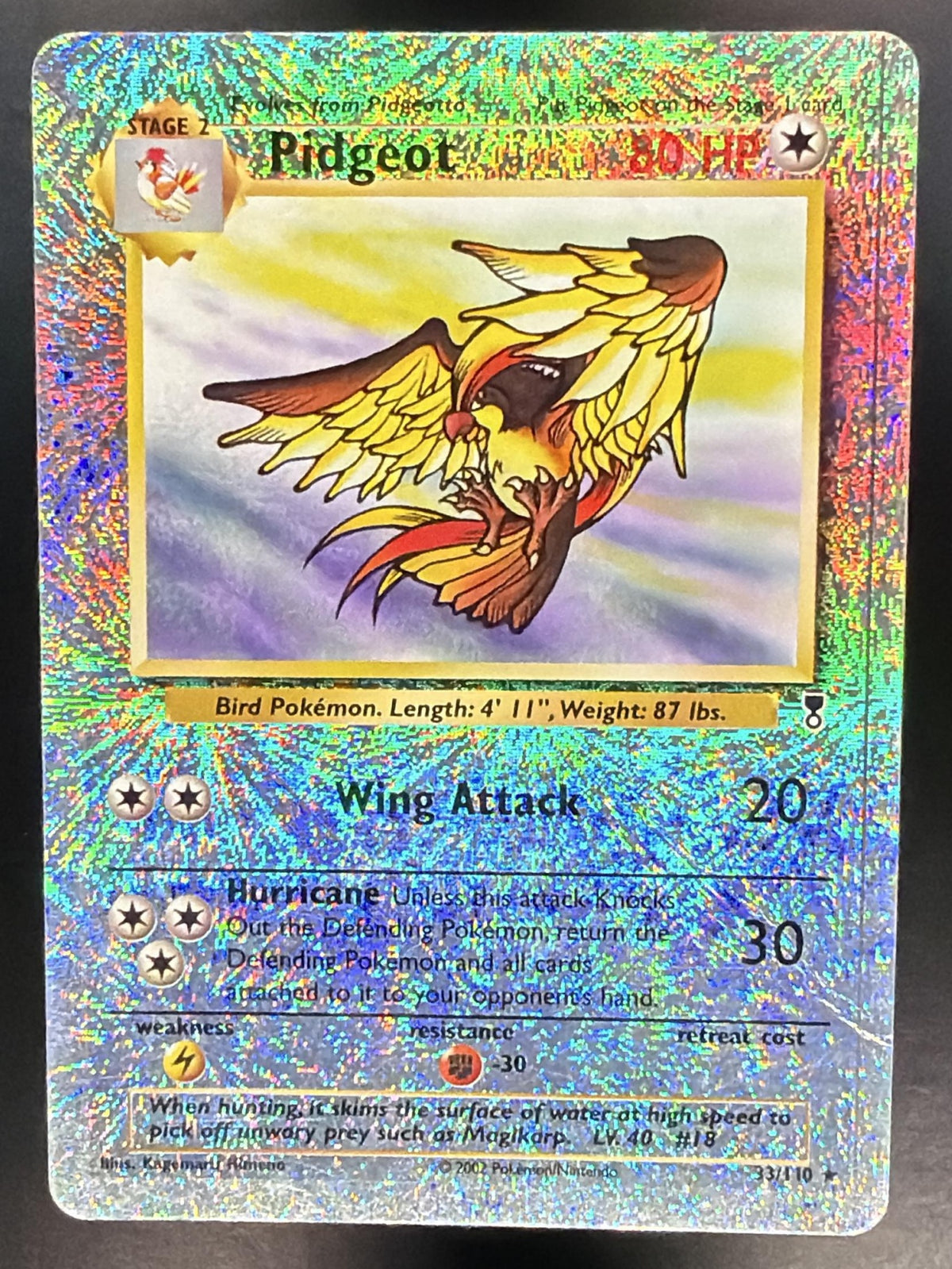 2002 Pokemon Legendary Collection Pidgeot Reverse Holo 33/110 HP