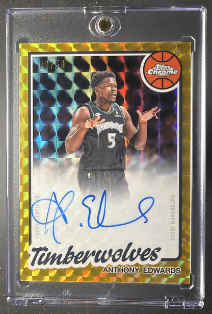 2025 Topps Chrome Update Anthony Edwards #80TBA-AE 1980-81 Auto Gold Geometric Refractor /50 SSP