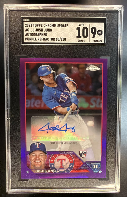 2023 Topps Chrome Update Josh Jung #AC-JJ Purple Refractor Auto 060/250 RC SGC 9 Auto 10