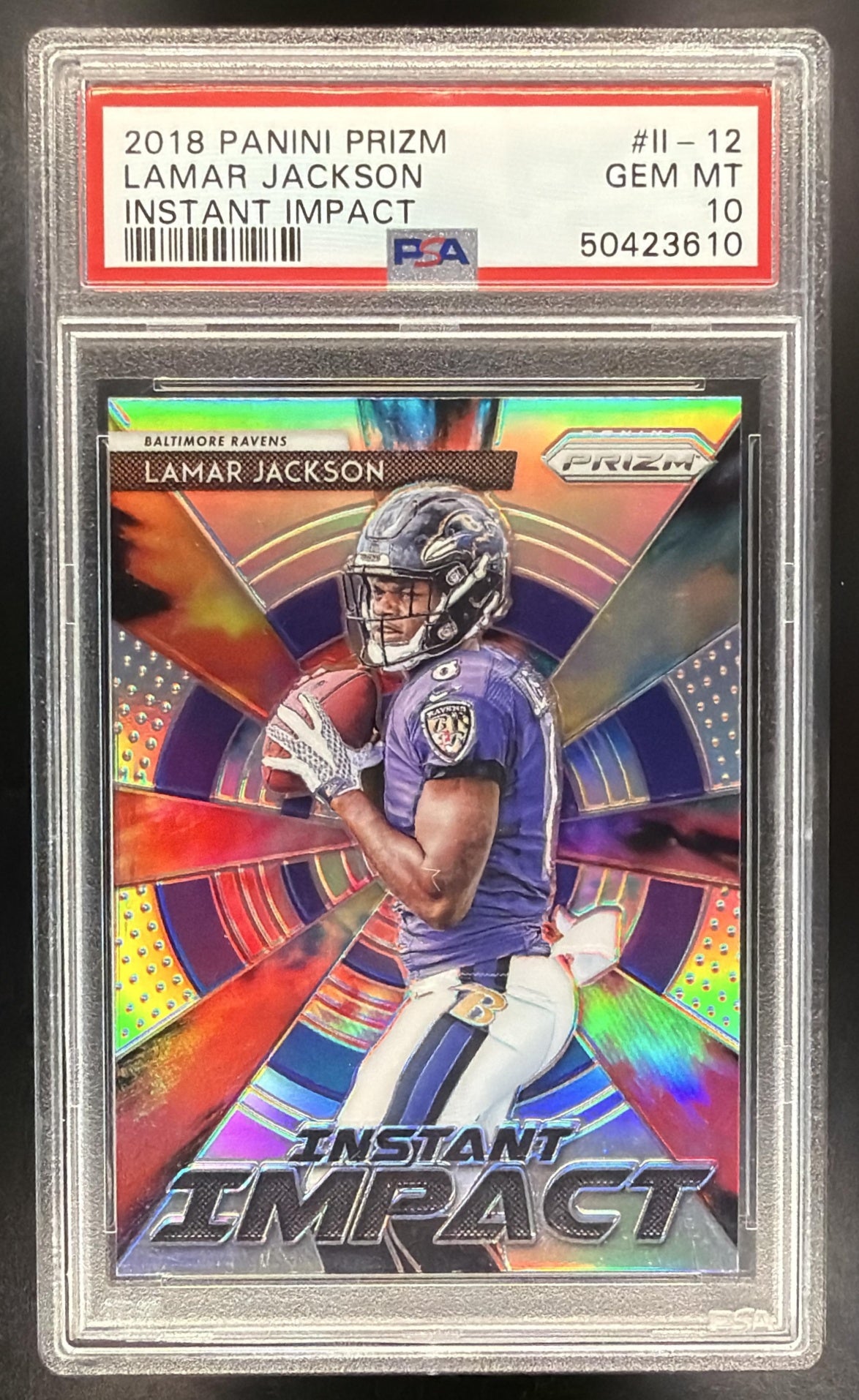 2018 Panini Prizm Lamar Jackson #II-12 Instant Impact RC Silver PSA 10