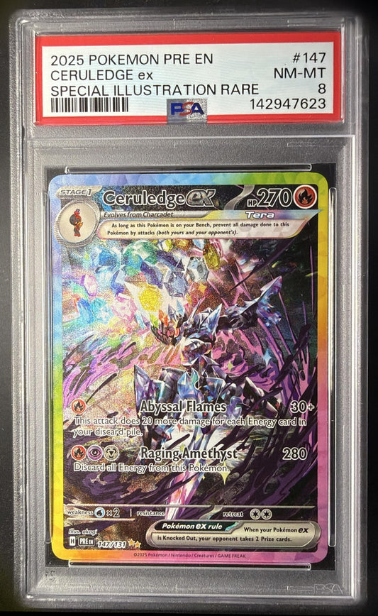 2025 Pokemon Prismatic Evolutions Ceruledge ex #147/131 Special Illustration Rare PSA 8