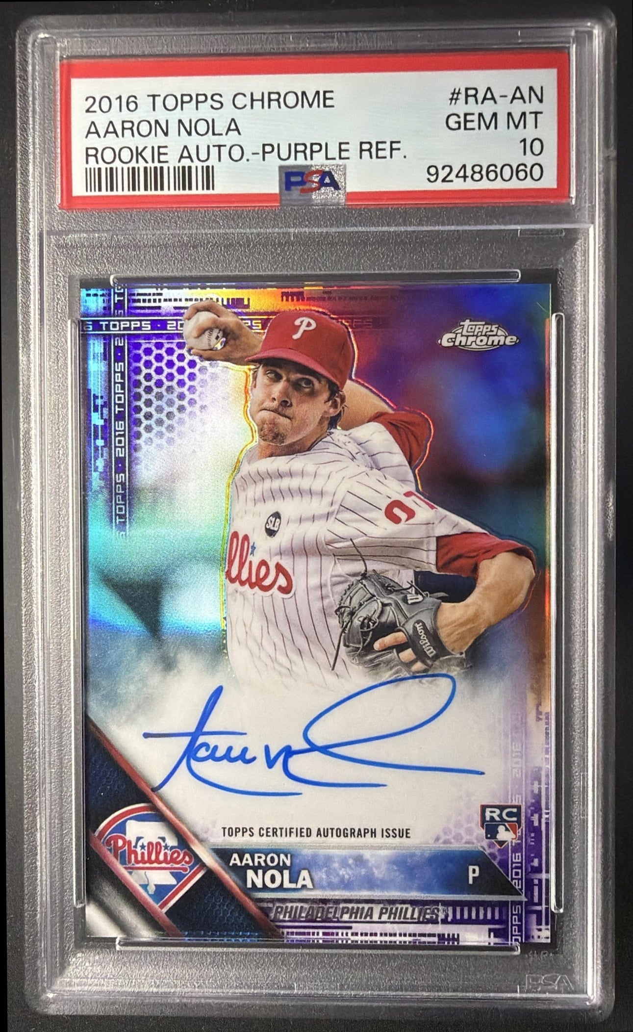 2016 Topps Chrome Aaron Nola #RA-AN Rookie Auto Purple Refractor /250 RC PSA 10