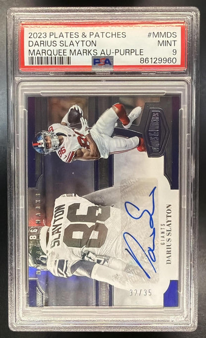 2023 Panini Plates & Patches Darius Slayton #MM-DS Marquee Marks Purple 32/35 Auto PSA 9