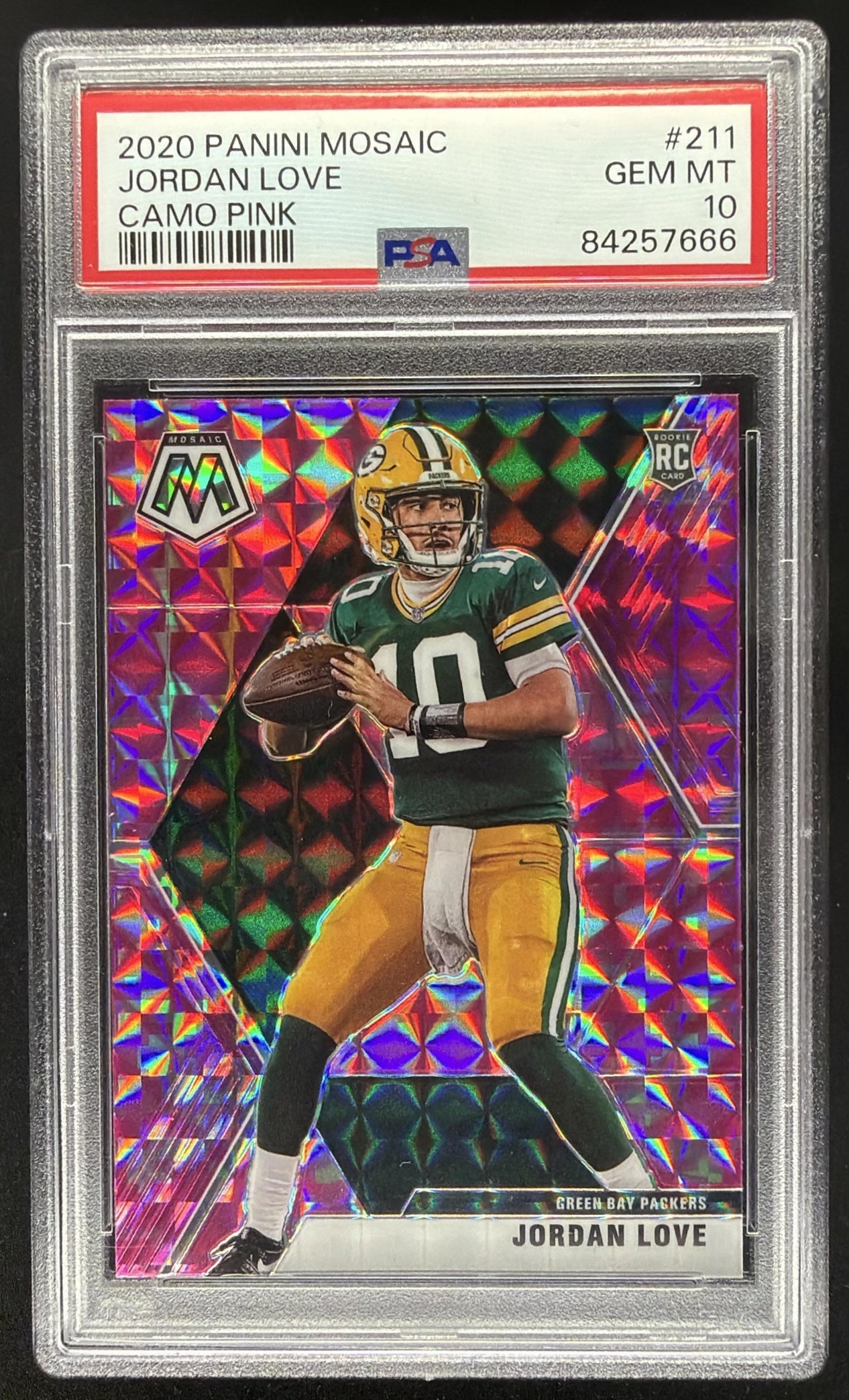 2020 Panini Mosaic Jordan Love #211 Prizm Camo Pink RC PSA 10