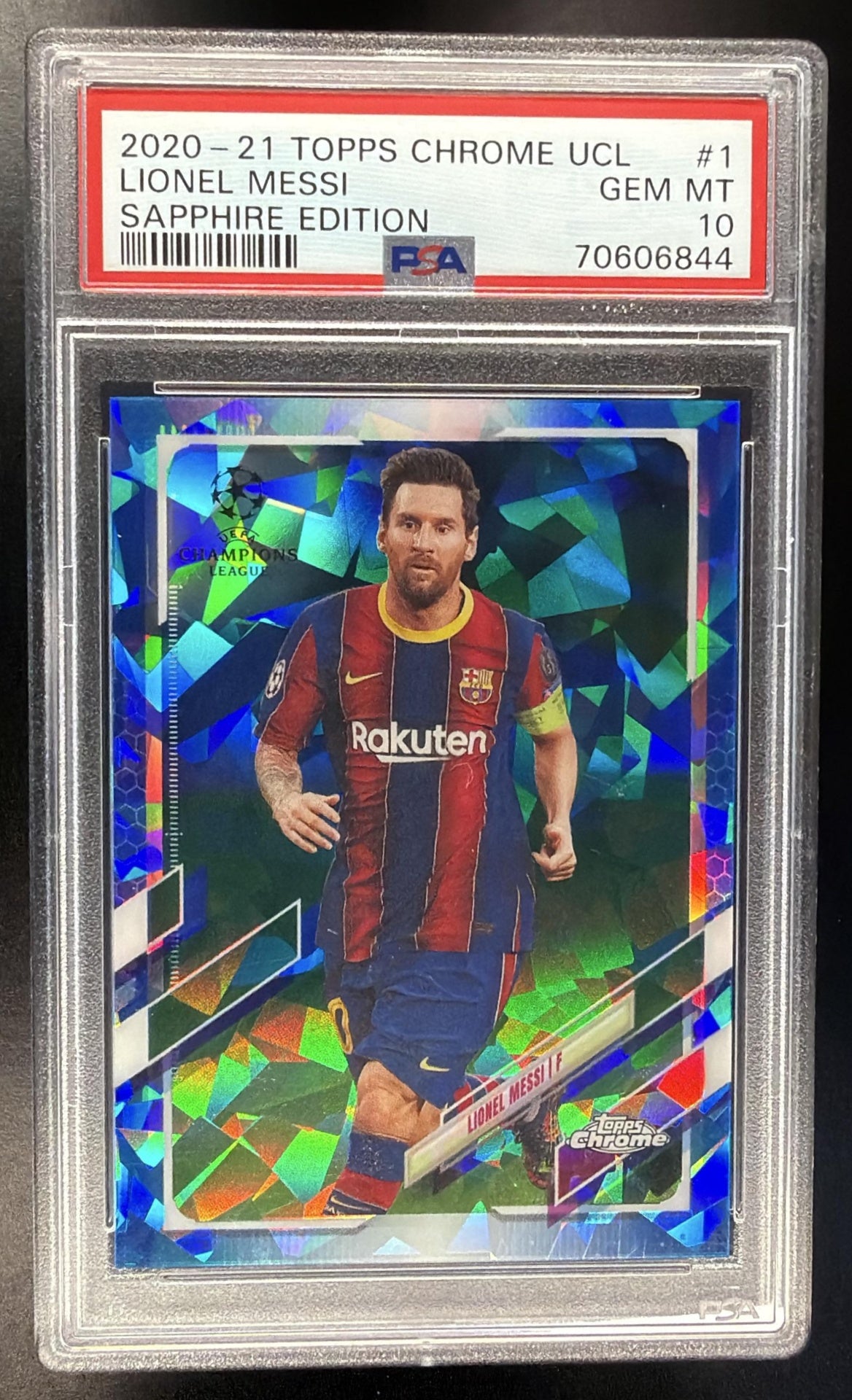 2020 Topps Chrome Sapphire UEFA Champions League Lionel Messi #1 PSA 10