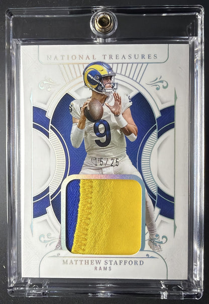 2025 Panini National Treasures Matthew Stafford #TP-MSD Treasured Patch Holo Silver /25
