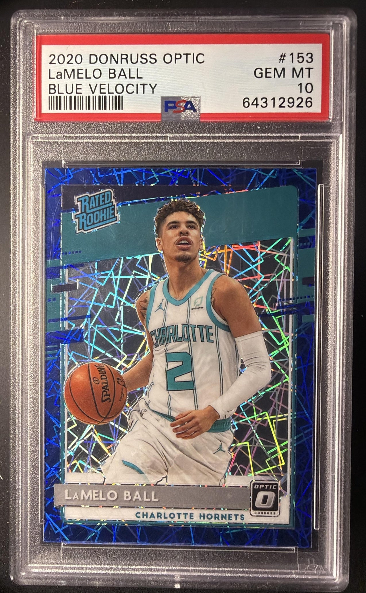 2020 Panini Donruss Optic LaMelo Ball #153 Blue Velocity Prizm RC Rated Rookie PSA 10