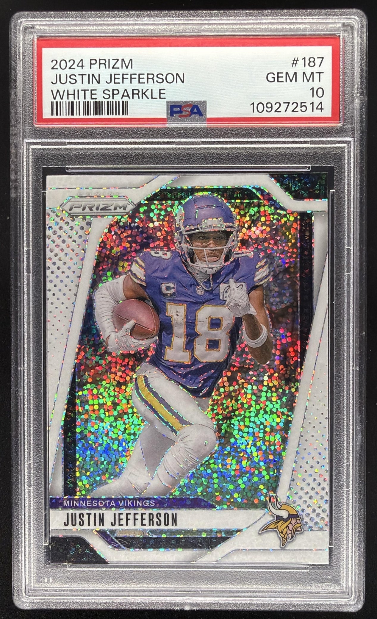 2024 Panini Prizm Justin Jefferson #187 White Sparkle SSP PSA 10