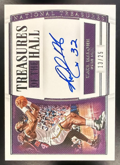 2019-20 Panini National Treasures Karl Malone #TH-KML Treasures of the Hall 13/25 Auto