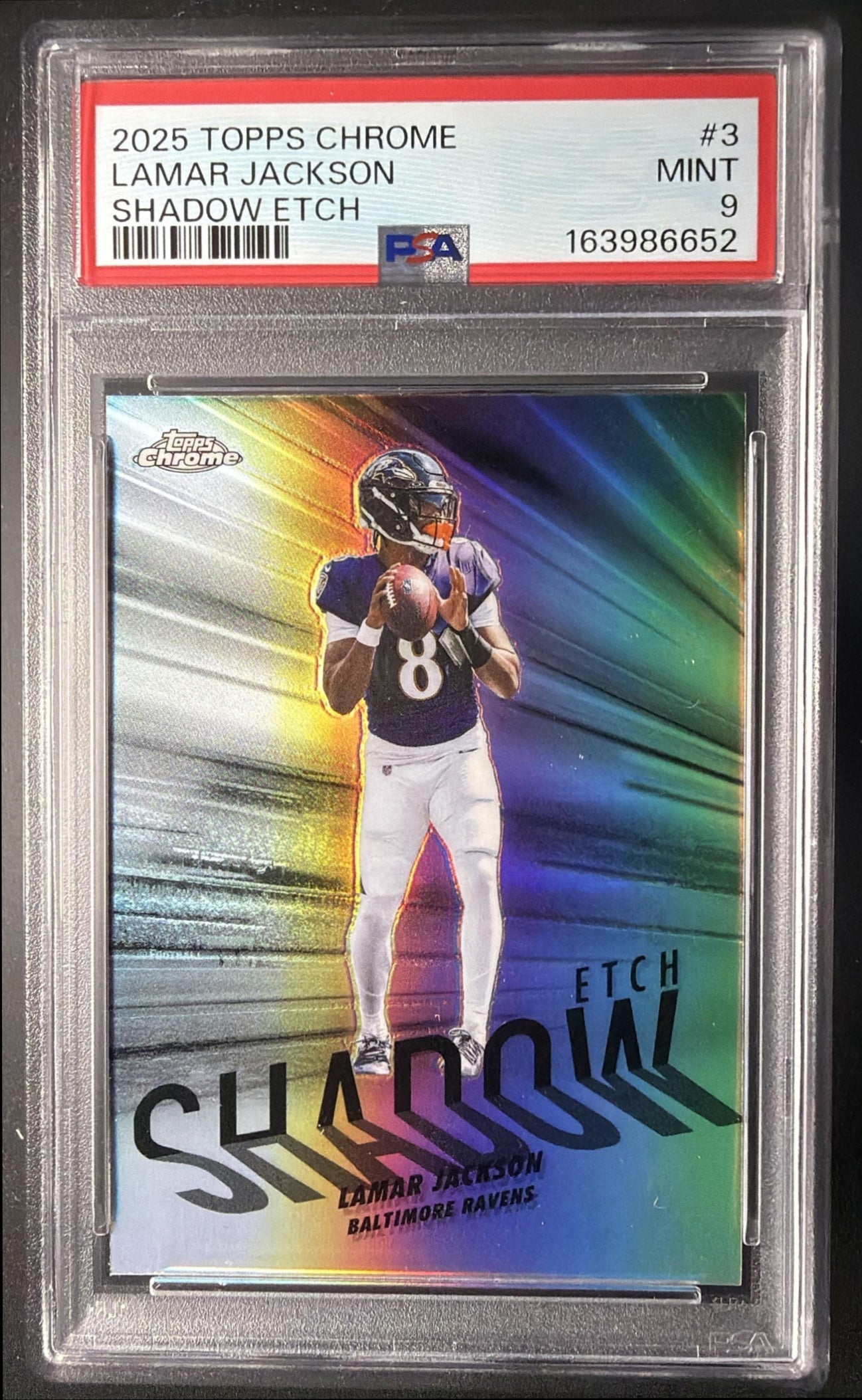 2025 Topps Chrome Lamar Jackson #SE-3 Shadow Etch SP PSA 9