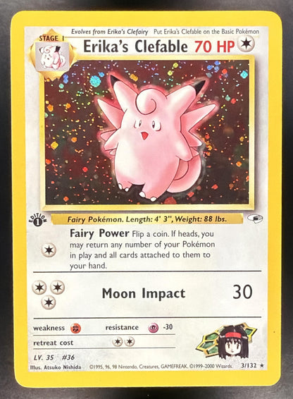 2000 Pokemon Gym Heroes Erika's Clefable 1st Edition Holo 3/132 NM