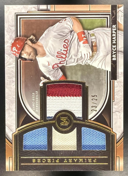 2021 Topps Museum Collection Bryce Harper #SPQR-BH Single-Player Primary Pieces Quad Relics Gold 23/25 MEM