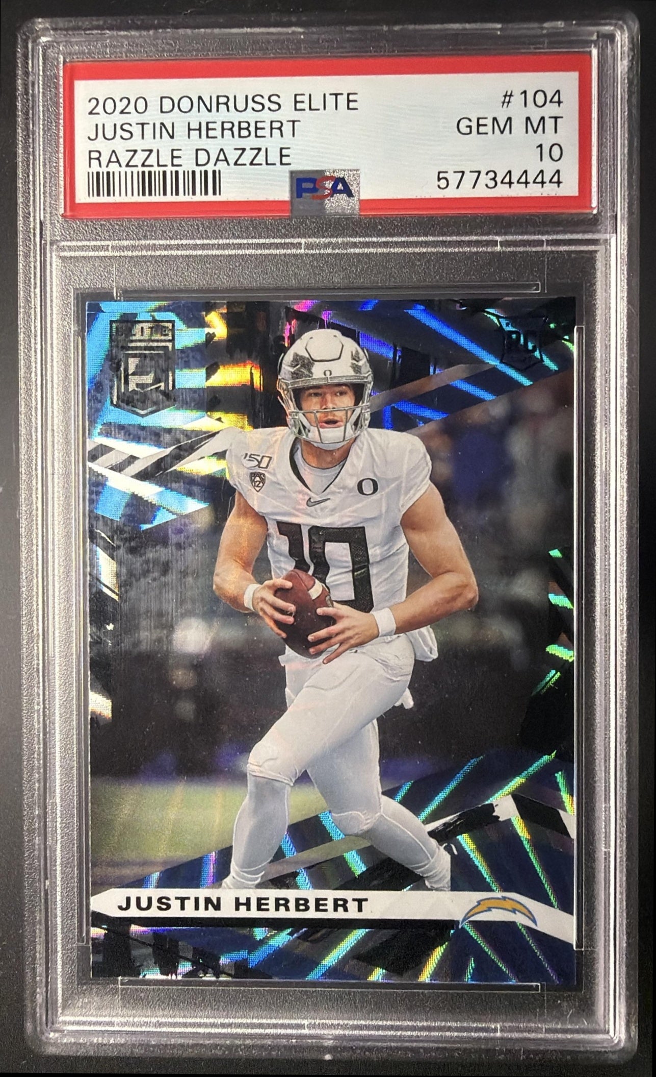 2020 Panini Donruss Elite Justin Herbert #104 Razzle Dazzle RC PSA 10
