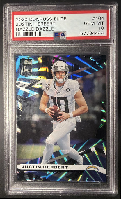 2020 Panini Donruss Elite Justin Herbert #104 Razzle Dazzle RC PSA 10