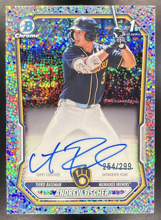2026 Bowman Andrew Fischer #CPA-AF Chrome Auto Speckle Refractor /299 1st Prospect