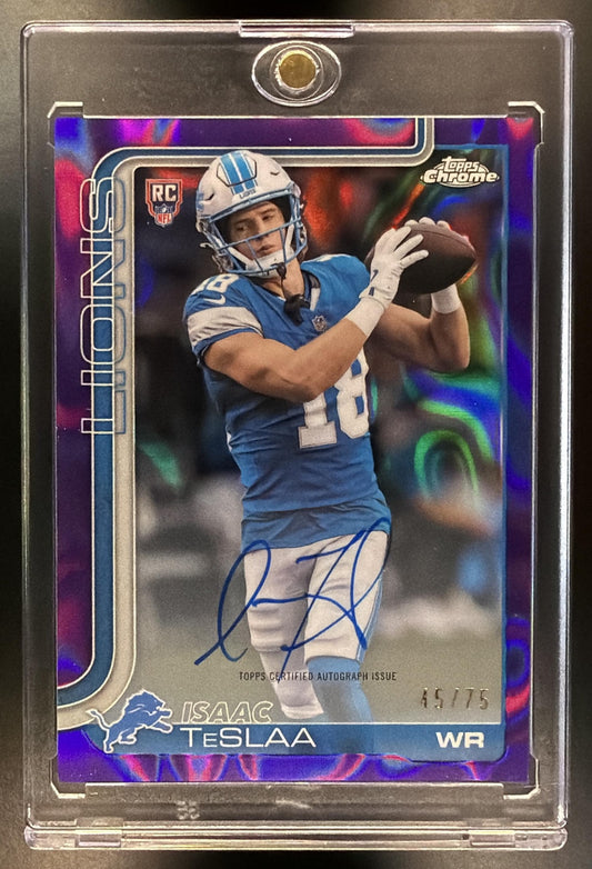 2025 Topps Chrome Isaac TeSlaa #RA-ITS Rookie Auto Purple Lava Refractor /75 RC